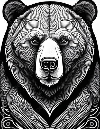 bear portrait illustrated with black lines