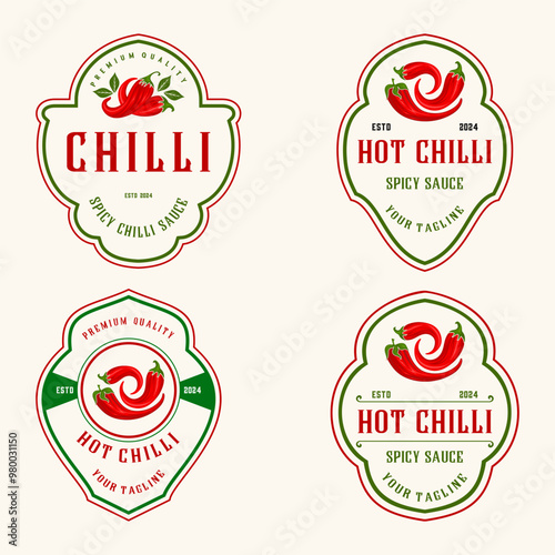 set Chili logo. spicy red chili, restaurant food design, sauce label, natural spicy food product brand.