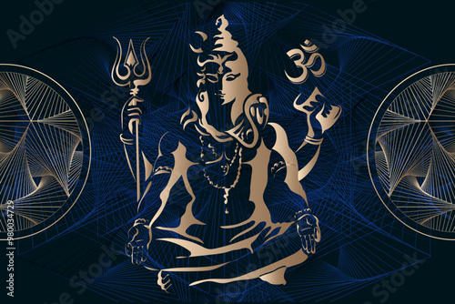 Lord Shiva - vector poster for hindu festival Maha Shivaratri
