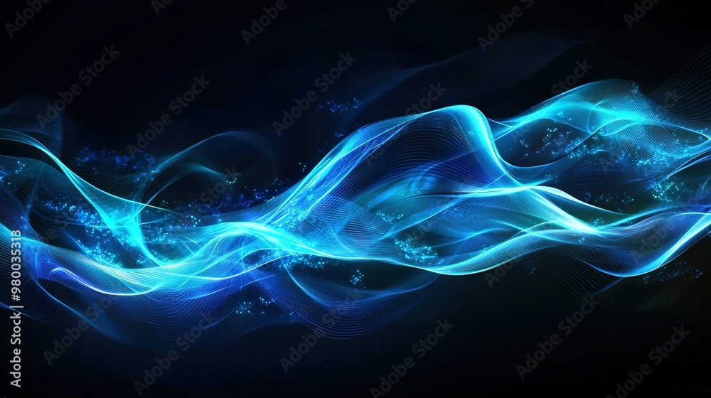 Fototapeta premium A black background with a wave of blue light