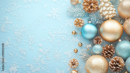 Christmas decorations view on the winter window background