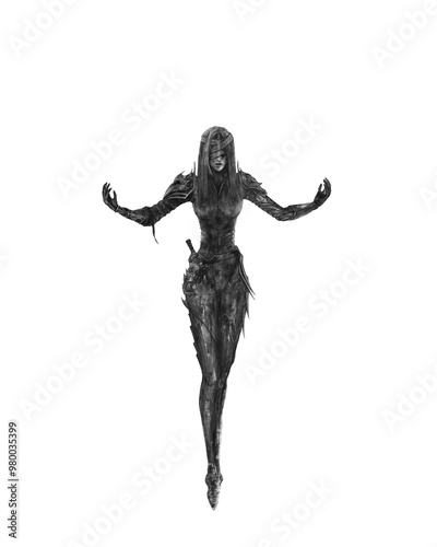 Obraz na płótnie Girl with armor, dark horror illustration, isolated character, dark gothic chara