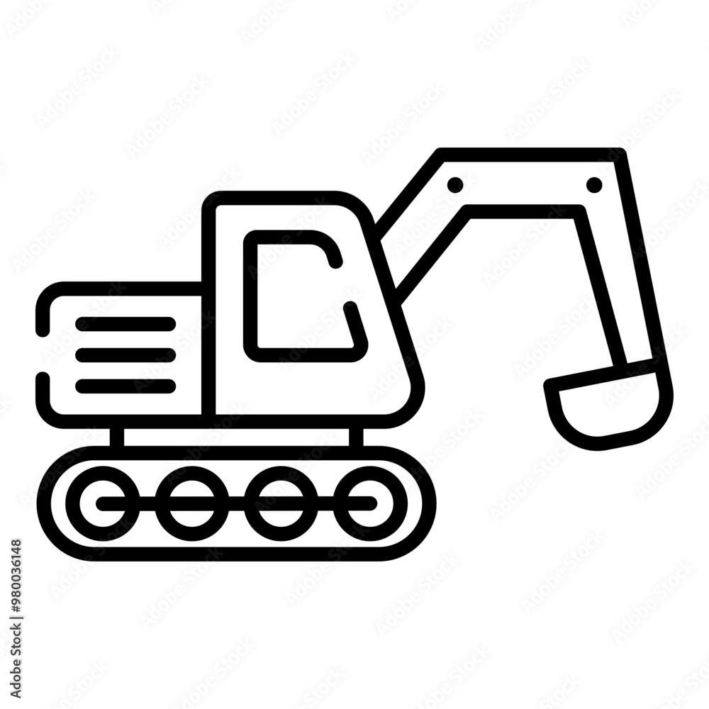 Excavator, digger black line icon