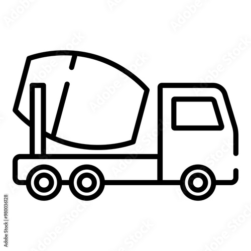 Concrete mixer truck, cement truck black line icon