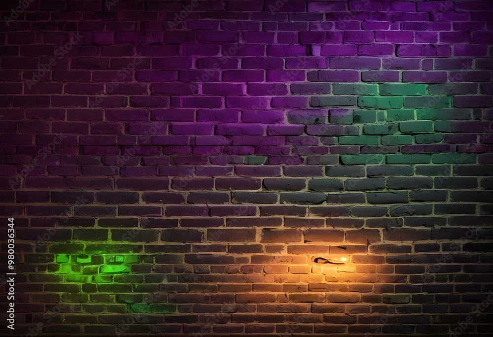 surreal and dreamlike, An industrial-style brick wall featuring intense green and purple lighting, with contrasting dark corners, creating depth and a sense of intrigue in the background., saturated, surreal and dreamlike, An industrial-style brick wall featuring intense green and purple lighting, with contrasting dark corners, creating depth and a sense of intrigue in the background., saturated,