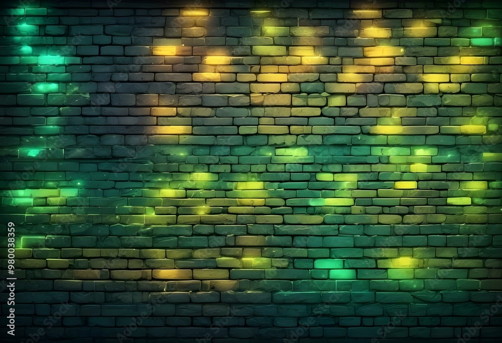 A brick wall with a vibrant green and Yellow lighting, creating a moody and atmospheric background, graphic illustration, comic art graphic novel art, highly detailed, vibrant color palet A brick wall with a vibrant green and Yellow lighting, creating a moody and atmospheric background, graphic illustration, comic art graphic novel art, highly detailed, vibrant color palet