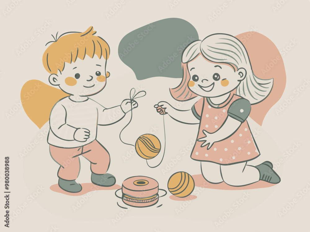 Two happy children cartoon playing stock illustration Two happy children cartoon playing stock illustration