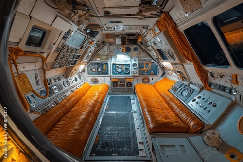 Fototapeta Naklejka Na Ścianę i Meble -  Bratislava Slovakia March 8 2023 Inside the Mir Space Station Module at the Cosmos exhibition