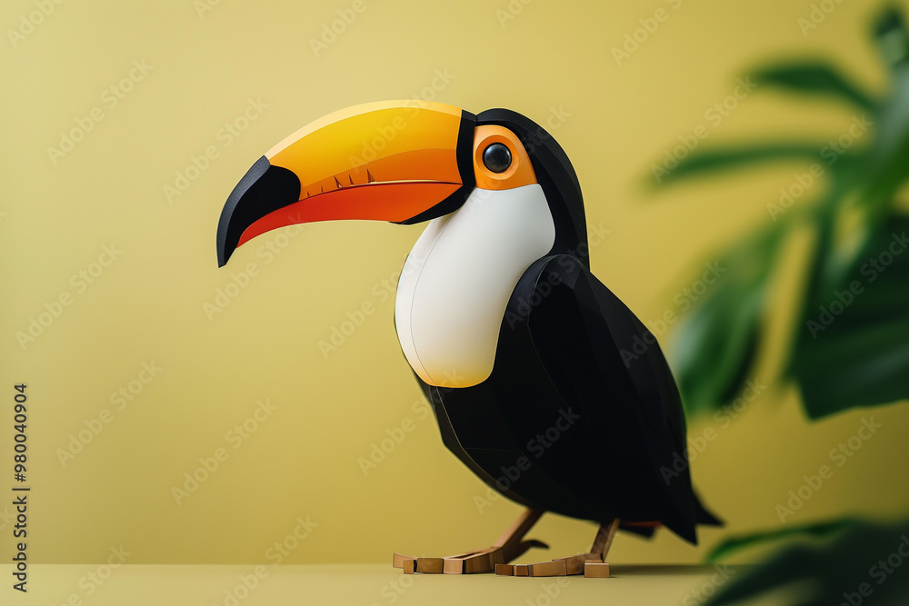 Fototapeta premium Tropical toucan bird with a colorful beak perched in the jungle, surrounded by vibrant nature