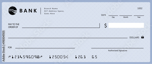 Bank check, vector blank money cheque, checkbook template with guilloche pattern and fields. Currency payment coupon, money check background