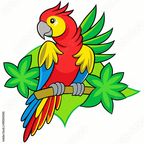 Cute macaw bird cartoon on white background stock illustration