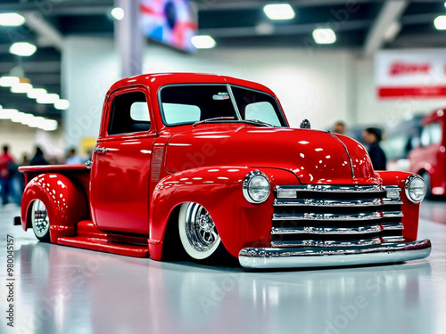 red vintage show truck lowered lowrider pickup slammed lowrider at a truck show auction 