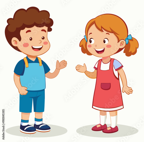 Two Kids Talking Cartoon Character vector illustration stock illustration