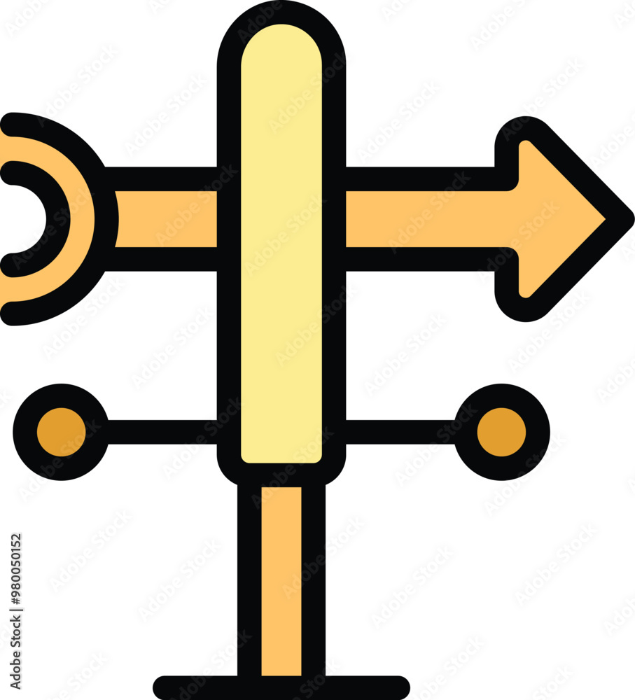 Wind direction indicator showing wind blowing from west to east, colorful icon illustration Wind direction indicator showing wind blowing from west to east, colorful icon illustration