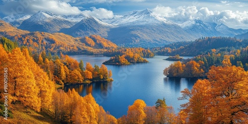 Majestic Autumn Mountain Landscape with Vibrant Foliage and Serene Lake