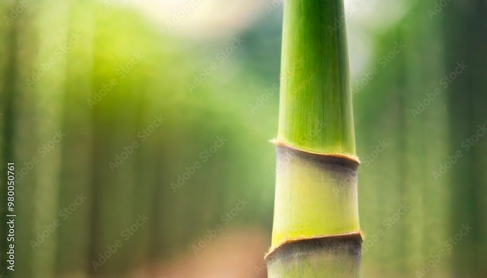 Obraz premium Isolated bamboo shoot with depth of field showcasing smooth surface and vibrant growth