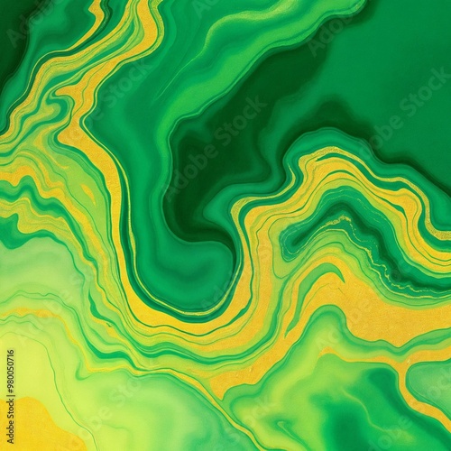 Emerald and Gold Watercolor Flow