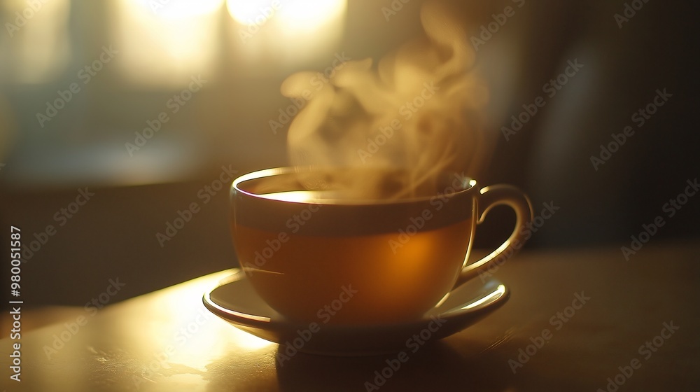 Steaming Cup of Tea in Morning Light Steaming Cup of Tea in Morning Light