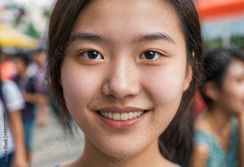 Close-up face, smiling, hap...