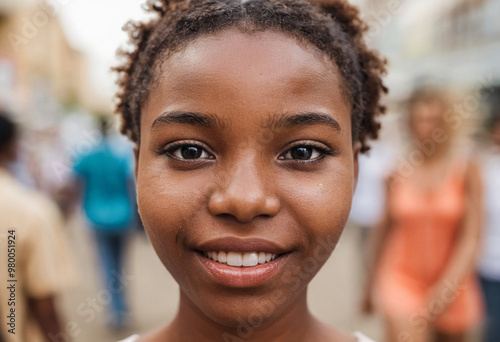 Close-up face, smiling, hap...