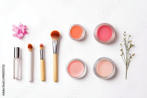 Cosmetic products for girls against a white background