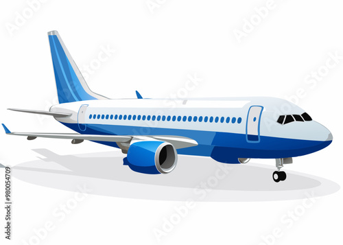Commercial Airplane Flying Isolated on White stock illustration