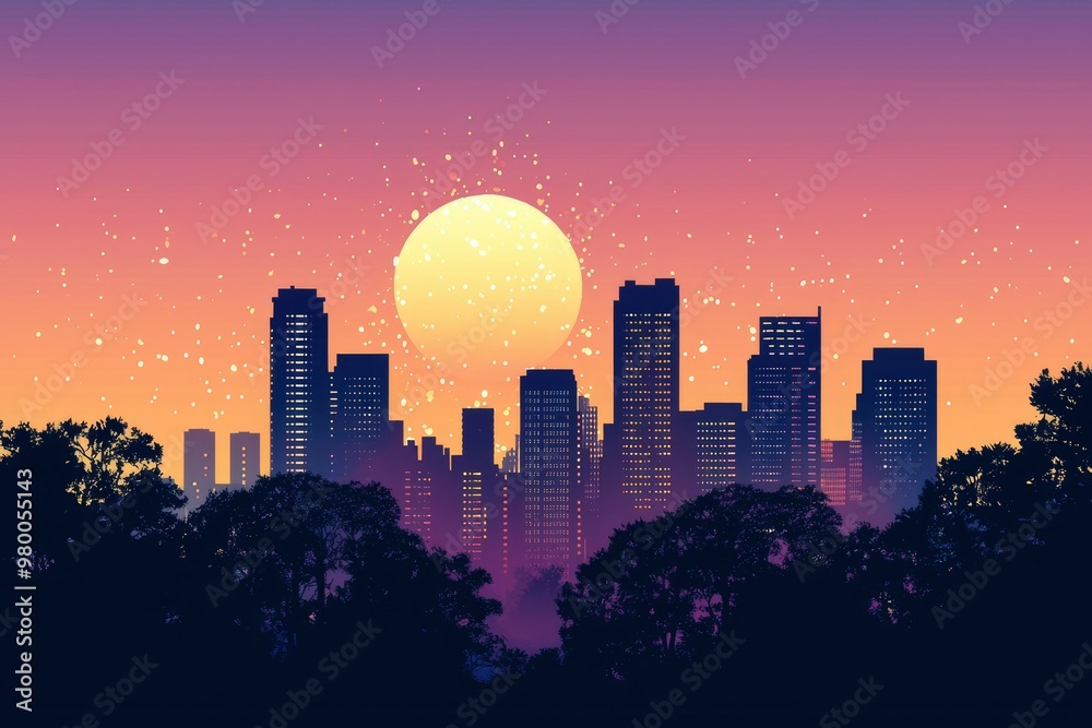 City Skyline with Illuminated Windows at Dusk City Skyline with Illuminated Windows at Dusk
