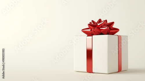White Gift Box Red Ribbon Minimal