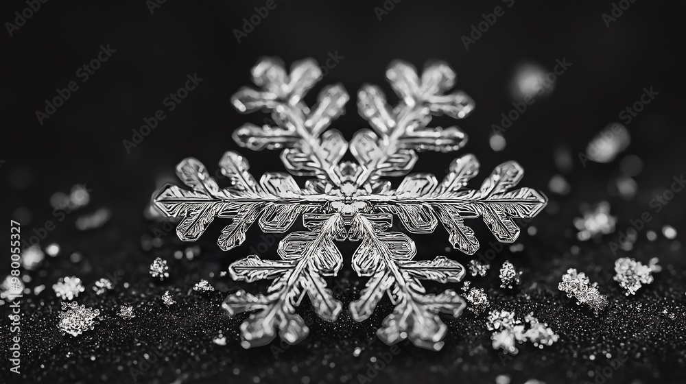 Intricate Snowflake on Black Background