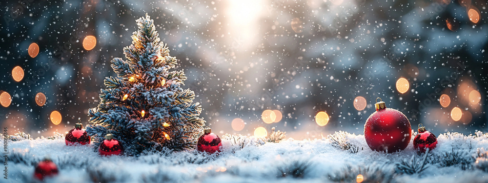 A Magical Christmas Moment: A Snowy Tree with Lights. Winter Wonderland: A Christmas Tree Adorned with Ornaments A Magical Christmas Moment: A Snowy Tree with Lights. Winter Wonderland: A Christmas Tree Adorned with Ornaments