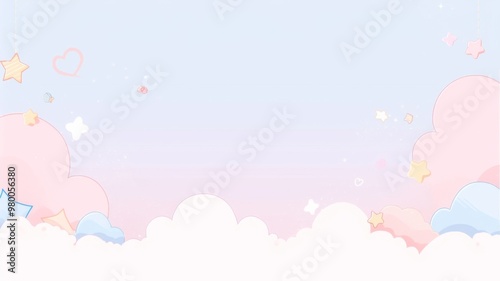 Dreamy Background with Cute Stars and Clouds Frame. Soft and Whimsical Design for Charming and Enchanting Scenes.