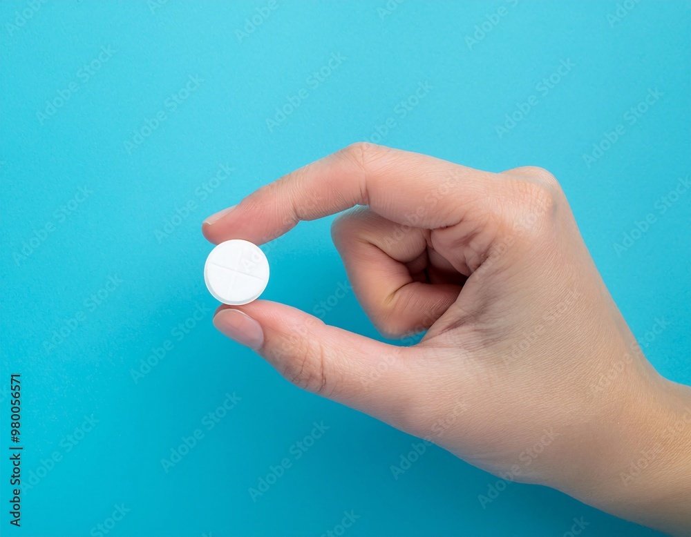 hand holding pills or medicine on a neutral background. generative ai
