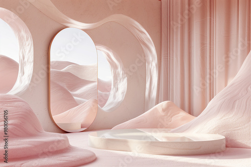 Wallpaper Mural sunrise in the desert. sunrise in the desert. big mirror in the abstract desert. gradient, aesthetic, abstract, minimal , fantasy background. AI Generated Torontodigital.ca