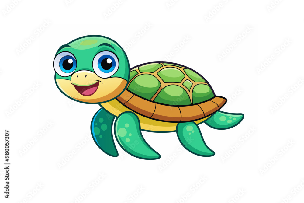 Fototapeta premium Adorable Vector Illustration: Cute Turtle Swimming Icon in Flat Cartoon Style for Perfect Posters, Cards, and Decor Prints