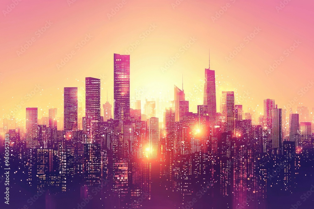 Cityscape Silhouette with Orange and Purple Hues at Dusk Cityscape Silhouette with Orange and Purple Hues at Dusk