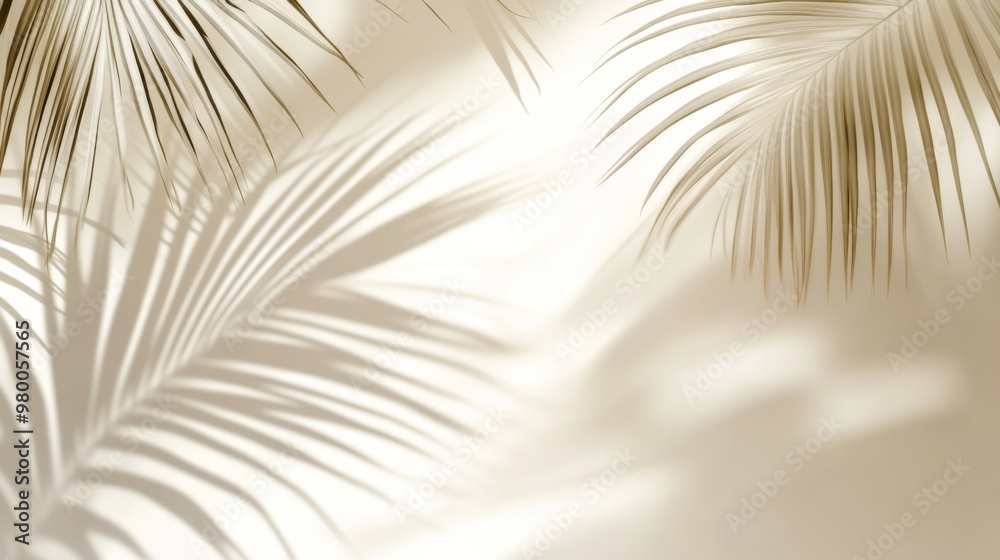 Obraz premium Soft and Dreamy Minimalist Background with Palm Leaf Shadows, Muted Tones and Subtle Tonal Values. Ideal for Elegant and Serene Designs.