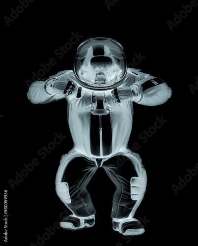 gorilla astronaut is beating chest photo