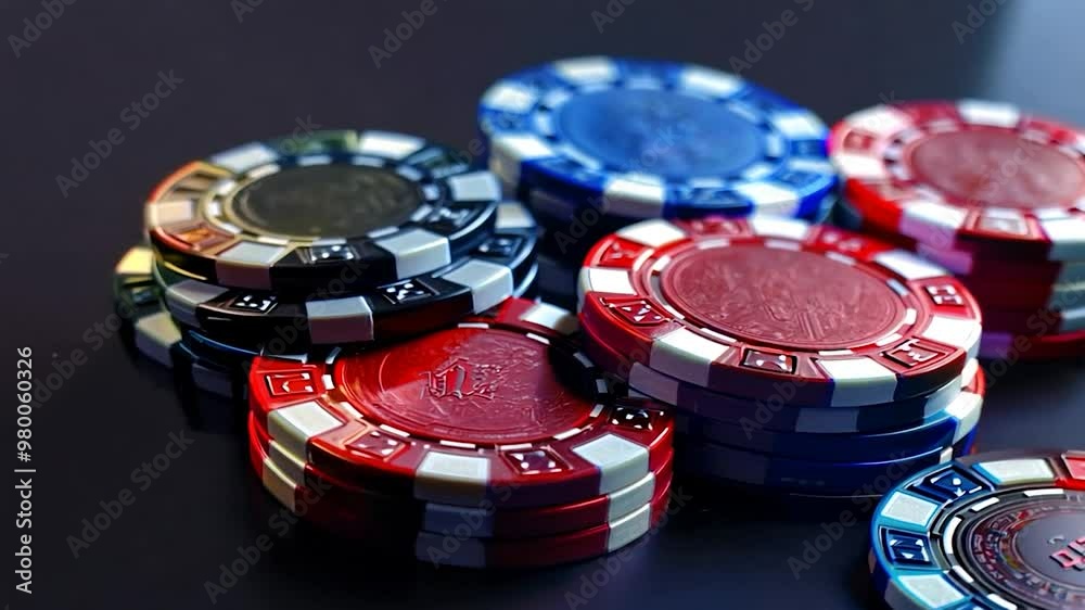 Casino poker chips falling in slow motion - gambling and high stakes concept video, vibrant and exciting visual elements