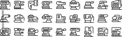 Electric sanding machine icons set. Set of icons with different sanding machines, polishers and grinders for construction and repair