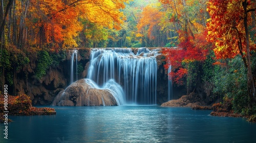 Waterfall in Autumn Forest