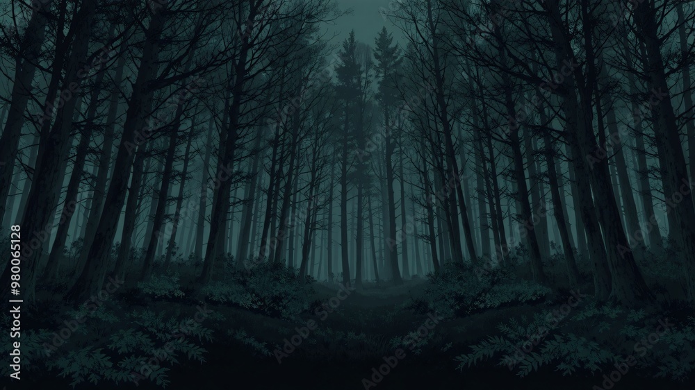 Obraz premium dark forest minimalist illustration eerie scary background