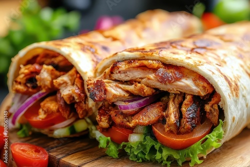 Fried chicken and veggies wrapped in pita