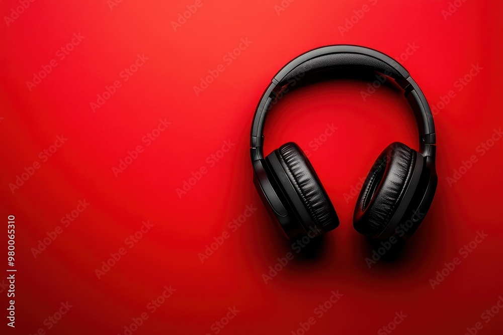 Gaming and music headphones set against a vivid red backdrop Square photo depicting a musical theme
