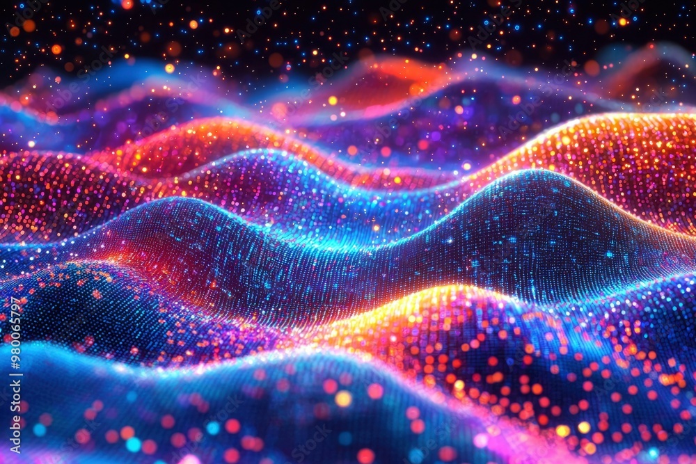 Abstract Wavy Pattern with Glowing Lights and Colorful Bokeh Abstract Wavy Pattern with Glowing Lights and Colorful Bokeh