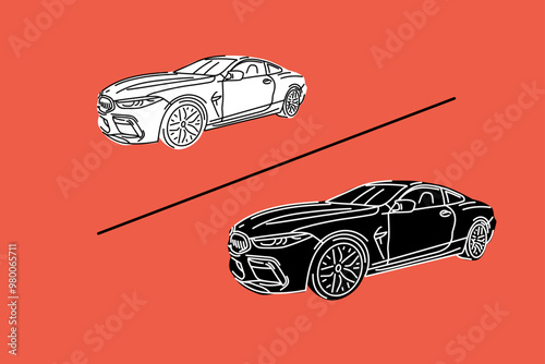 Vector illustrations for apparel prints and other uses. Hand drawn sports cars. 