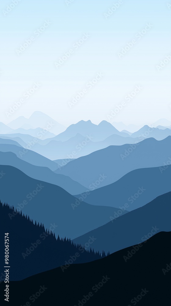 Minimalistic mobile phone wallpaper featuring a soft gradient of dark blue and light blue, showcasing rolling hills and mountains under a serene sky Minimalistic mobile phone wallpaper featuring a soft gradient of dark blue and light blue, showcasing rolling hills and mountains under a serene sky