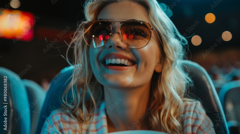 beautiful woman smiling in a cinema beautiful woman smiling in a cinema
