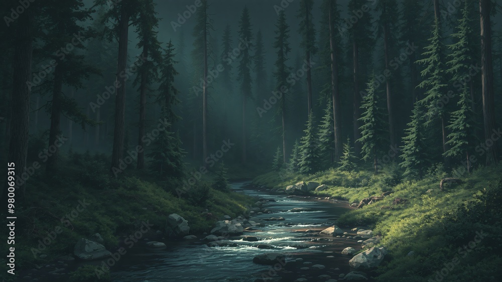 Obraz premium dark forest minimalist illustration eerie scary background