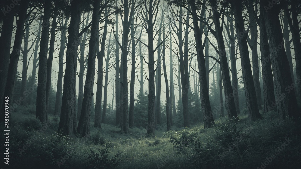 Fototapeta premium dark forest minimalist illustration eerie scary background