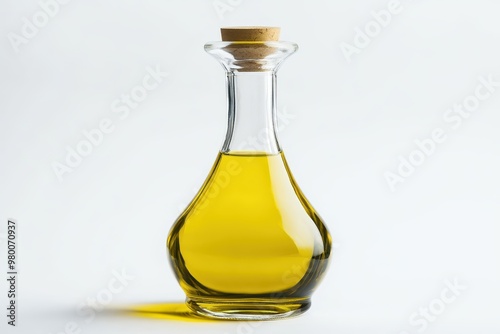 Isolated olive oil glass container on white background